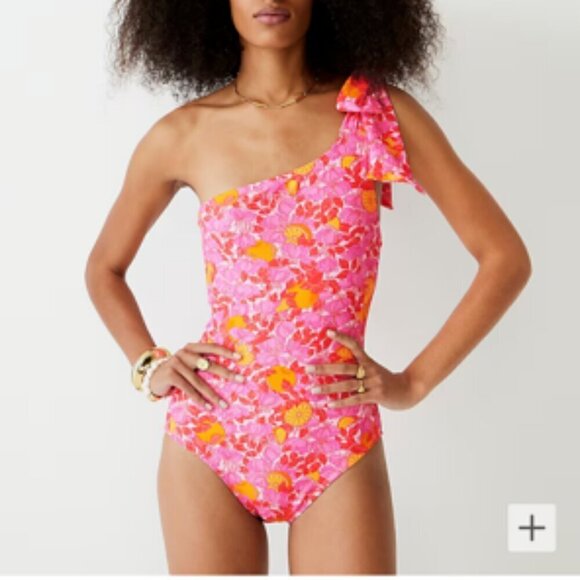 J. Crew Other - J. Crew Bow One Piece Swimsuit One Shoulder Citrus Pink NWOT Print 6